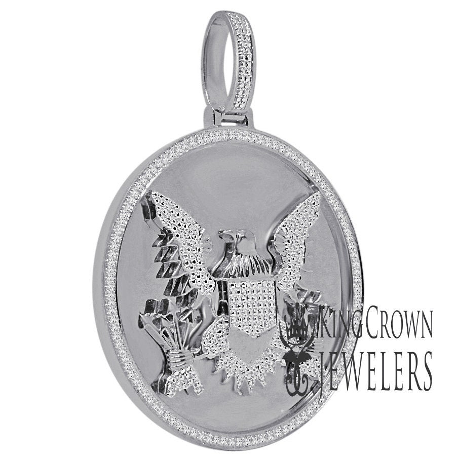 Mens Genuine Real Diamond President Seal American Eagle Pendent 10K White Gold Finish Charm 2.75''
