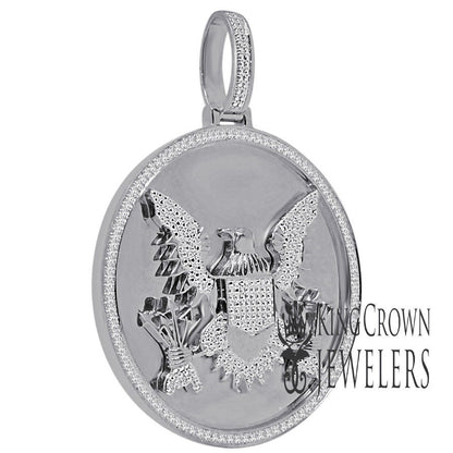 Mens Genuine Real Diamond President Seal American Eagle Pendent 10K White Gold Finish Charm 2.75''