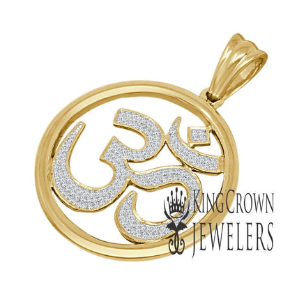 Real Genuine Authentic Diamond 0.40 Cwt. OM Symbol Hindu Medallion Charm 10K Solid Yellow Gold Finish Unisex Religious Pendant 1.65''
