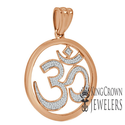 Real Genuine Authentic Diamond 0.40 Cwt. OM Symbol Hindu Medallion Charm 10K Solid Rose Gold Finish Unisex Religious Pendant 1.65''