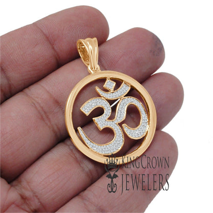 Real Genuine Authentic Diamond 0.40 Cwt. OM Symbol Hindu Medallion Charm 10K Solid Rose Gold Finish Unisex Religious Pendant 1.65''
