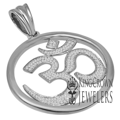 Real Genuine Authentic Diamond 0.40 Cwt. OM Symbol Hindu Medallion Charm 10K Solid White Gold Finish Unisex Religious Pendant 1.65''