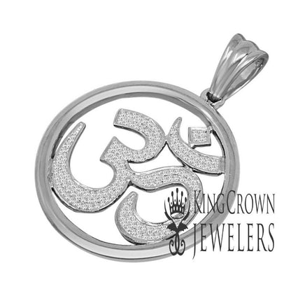 Real Genuine Authentic Diamond 0.40 Cwt. OM Symbol Hindu Medallion Charm 10K Solid White Gold Finish Unisex Religious Pendant 1.65''
