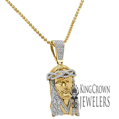 Genuine Diamond Yellow Gold Finish Mens Mini Jesus 1.75" Charm Pendant Chain Set