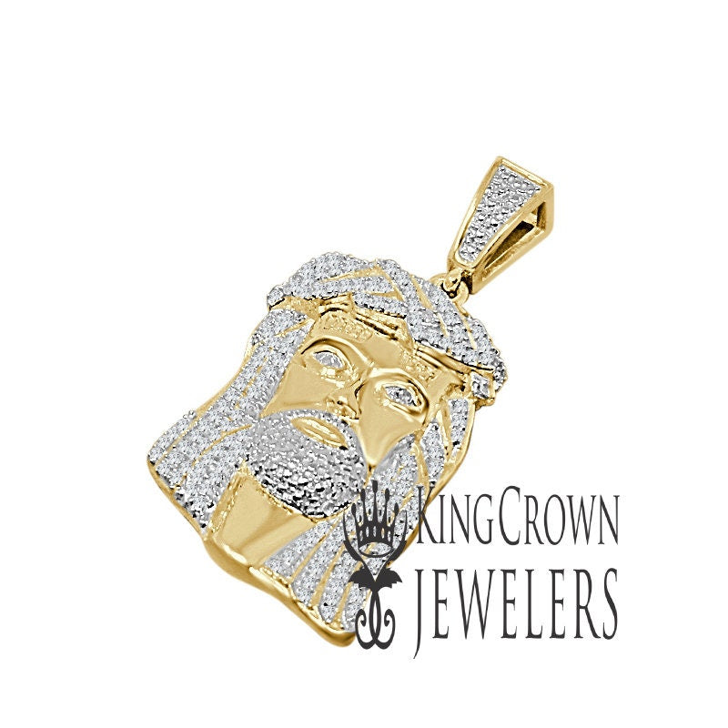 Unisex Real Genuine Diamond Yellow Gold Finish Mini Jesus 1.40" Charm Pendant Chain Set
