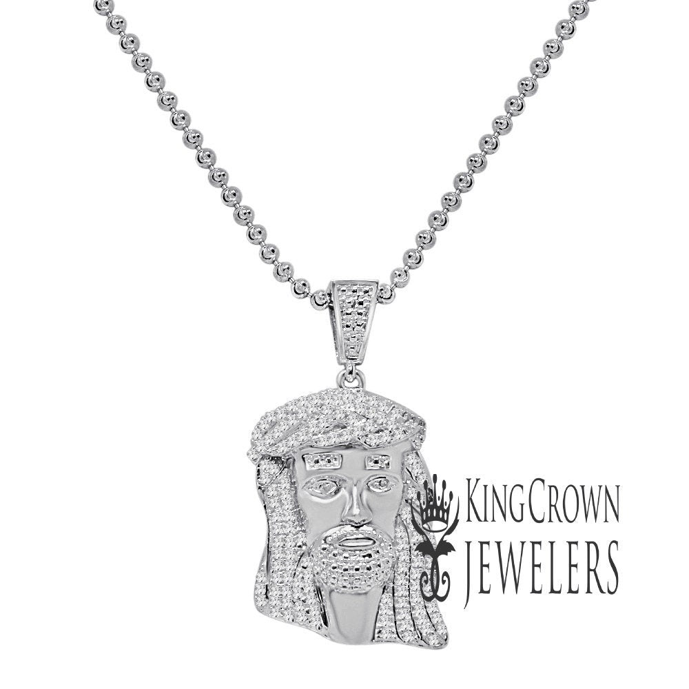Unisex Real Genuine Diamond 10K White Gold Finish Mini Jesus 1.40" Charm Pendant Chain Set