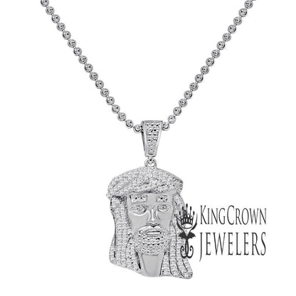 Unisex Real Genuine Diamond 10K White Gold Finish Mini Jesus 1.40" Charm Pendant Chain Set