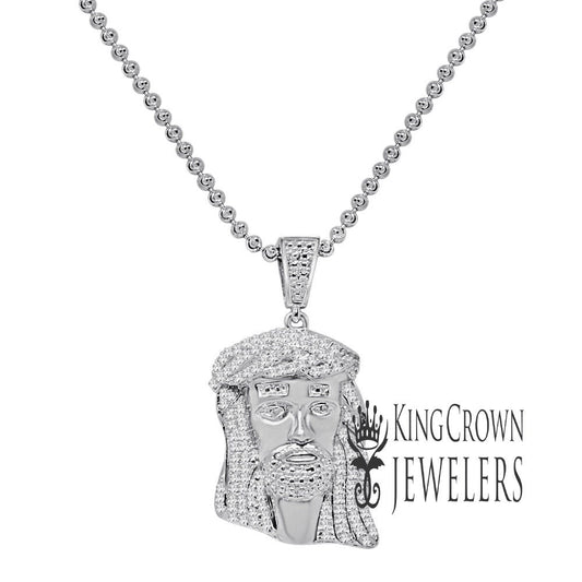 Unisex Real Genuine Diamond 10K White Gold Finish Mini Jesus 1.40" Charm Pendant Chain Set