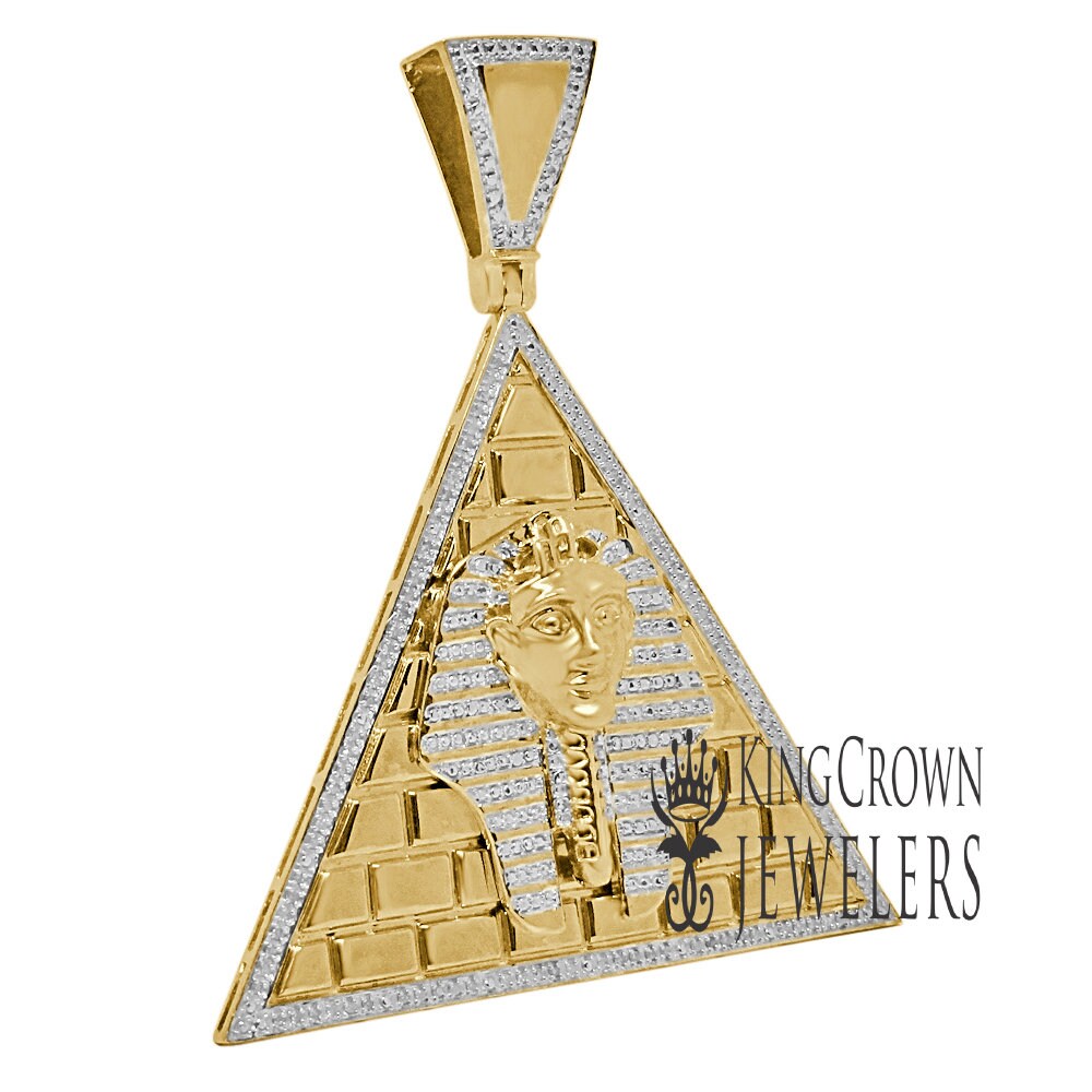 Genuine Diamond Custom Piece 10K Gold Finish Egyptian Pharaoh King Tut Pyramid Charm Pendant
