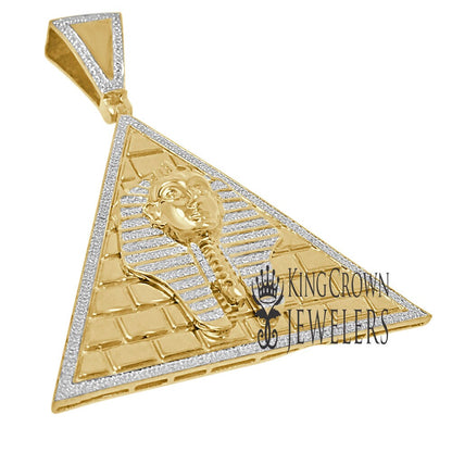 Genuine Diamond Custom Piece 10K Gold Finish Egyptian Pharaoh King Tut Pyramid Charm Pendant