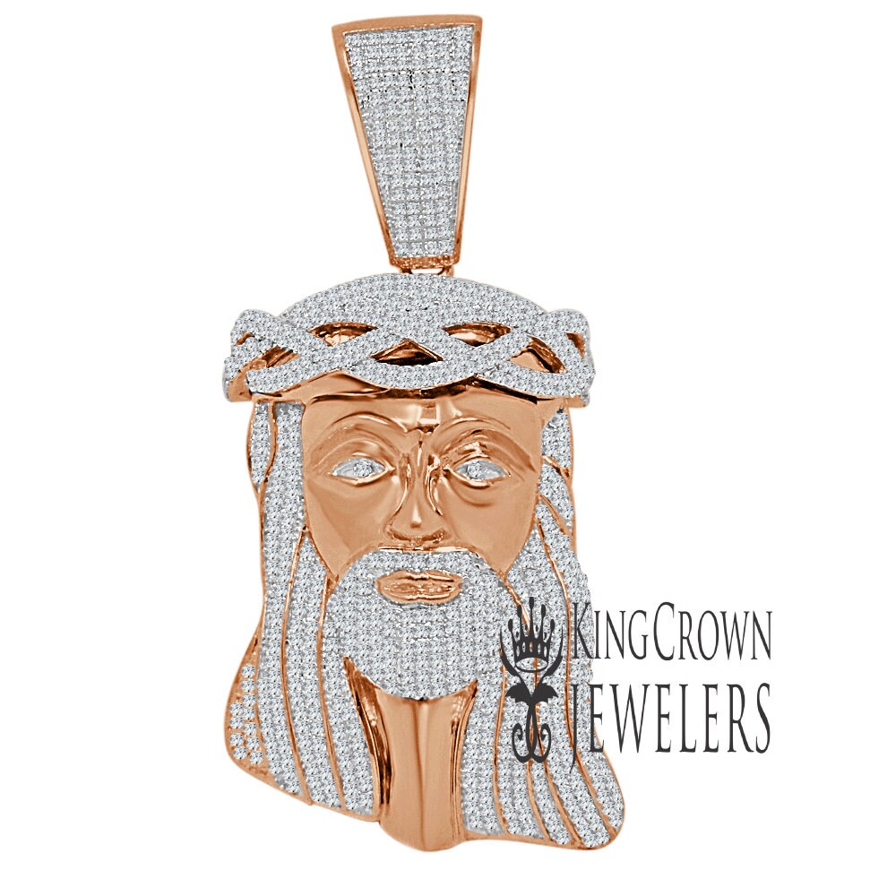 Mens 10K Rose Gold Over Real Sterling Silver Jesus Face Piece Pendent Charm Big 2.85''