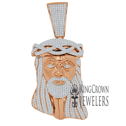Mens 10K Rose Gold Over Real Sterling Silver Jesus Face Piece Pendent Charm Big 2.85''