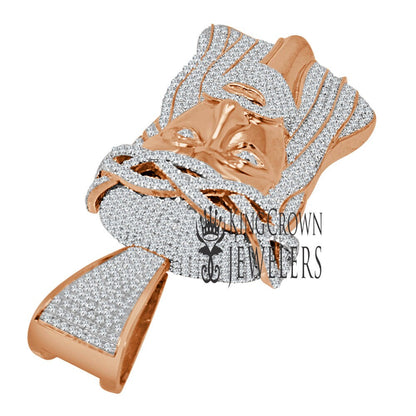 Mens 10K Rose Gold Over Real Sterling Silver Jesus Face Piece Pendent Charm Big 2.85''