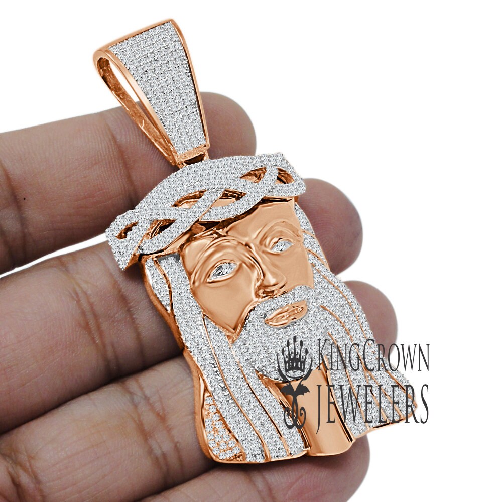 Mens 10K Rose Gold Over Real Sterling Silver Jesus Face Piece Pendent Charm Big 2.85''