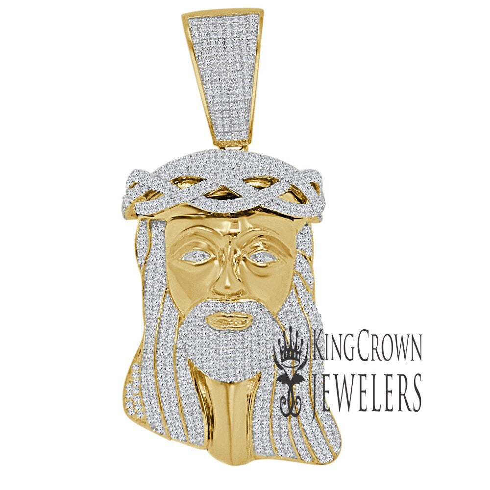 Mens 10K Yellow Gold Over Real Sterling Silver Jesus Face Piece Pendent Charm Big 2.85''