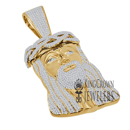 Mens 10K Yellow Gold Over Real Sterling Silver Jesus Face Piece Pendent Charm Big 2.85''
