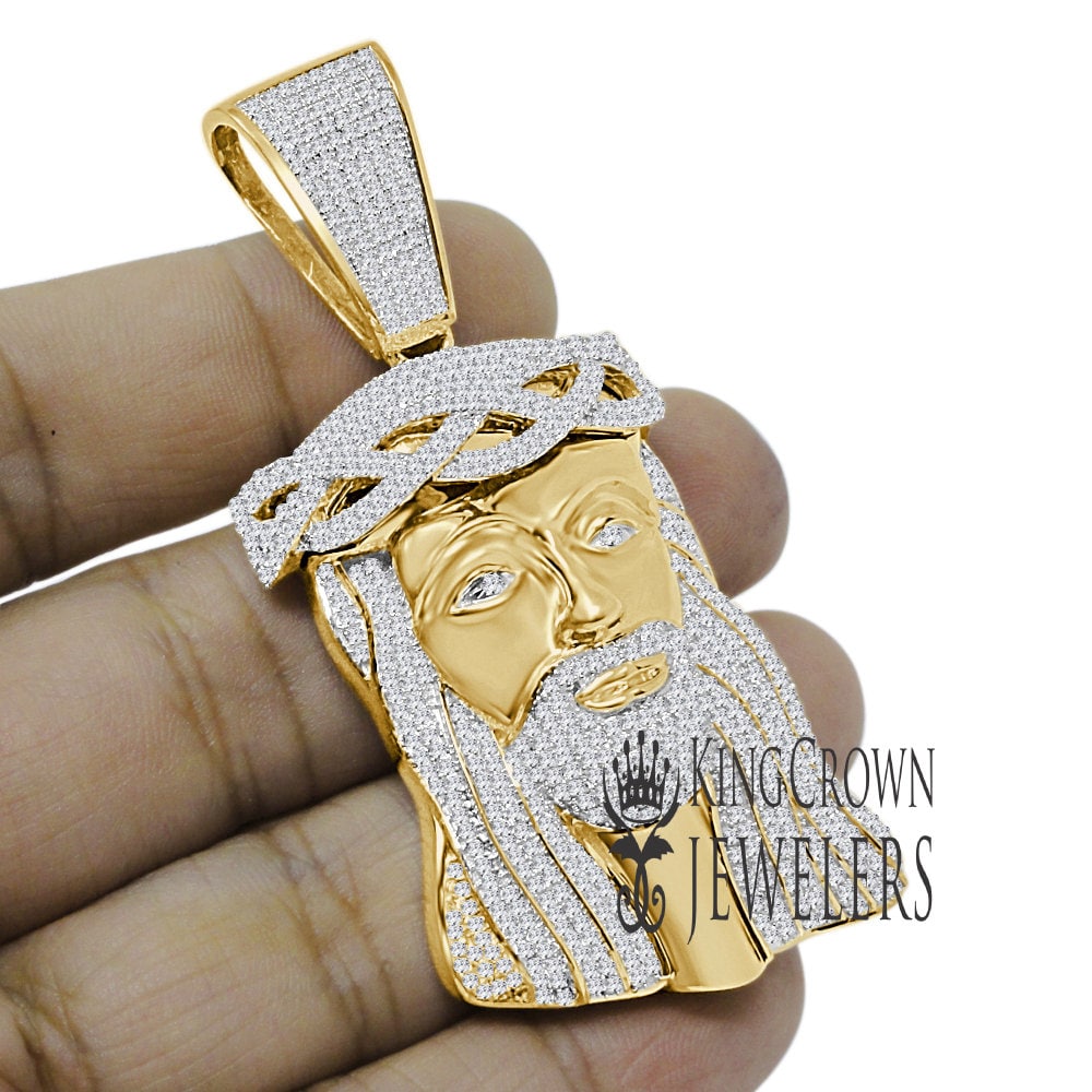 Mens 10K Yellow Gold Over Real Sterling Silver Jesus Face Piece Pendent Charm Big 2.85''