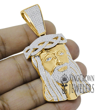 Mens 10K Yellow Gold Over Real Sterling Silver Jesus Face Piece Pendent Charm Big 2.85''