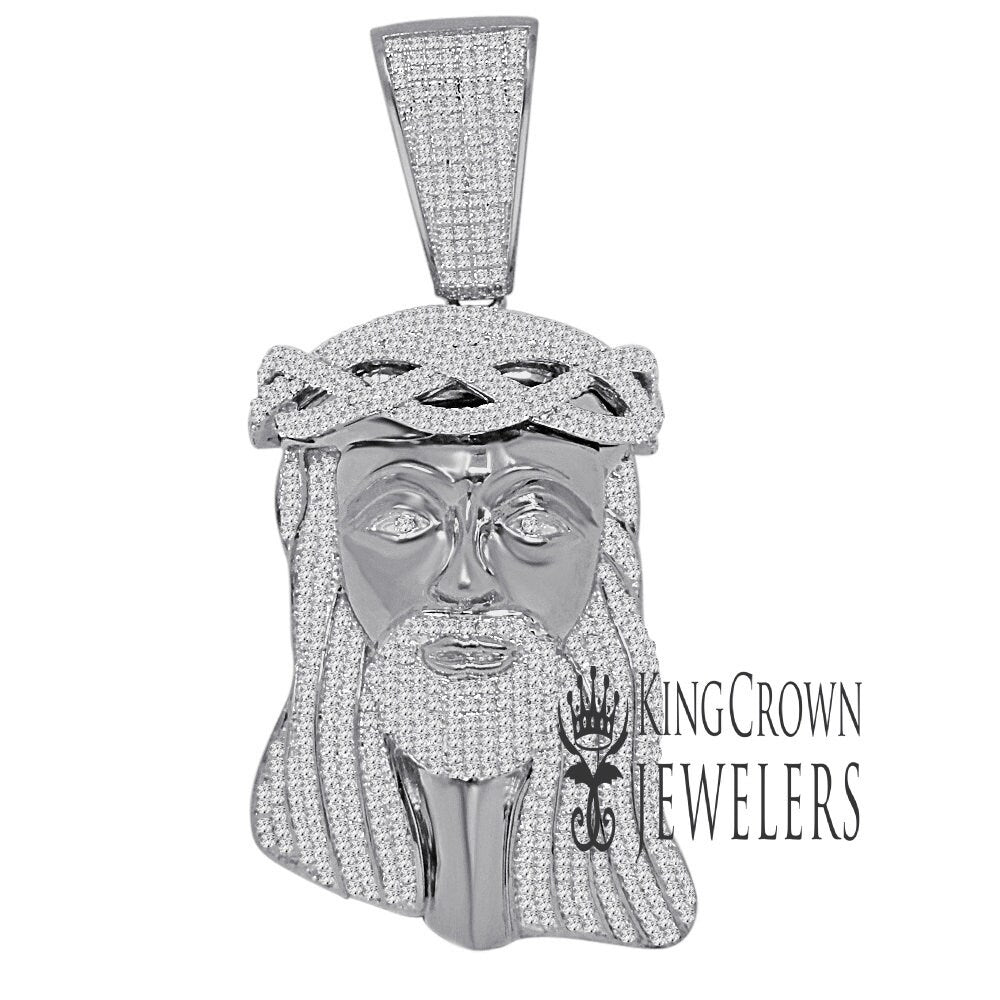 Mens 10K White Gold Over Real Sterling Silver Jesus Face Piece Pendent Charm Big XL 2.85