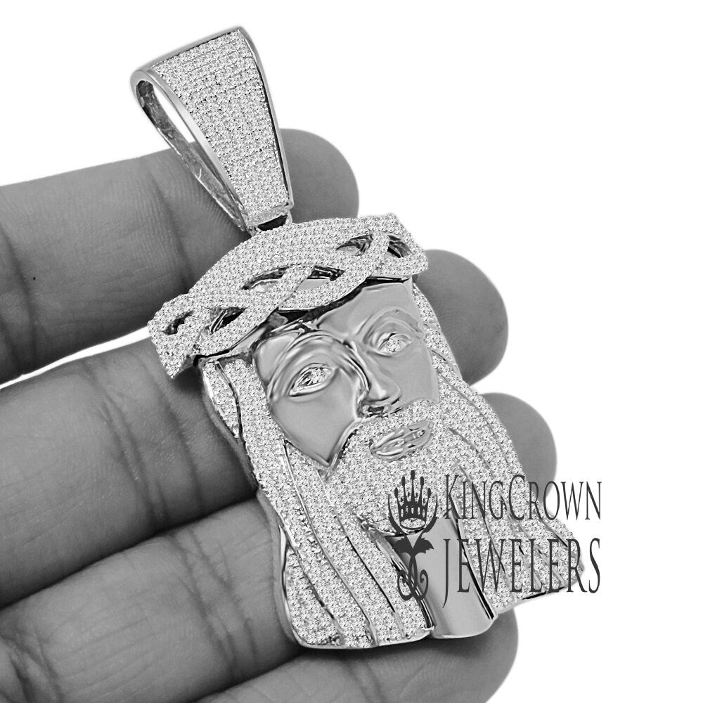 Mens 10K White Gold Over Real Sterling Silver Jesus Face Piece Pendent Charm Big XL 2.85