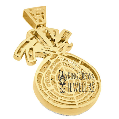 Mens Genuine Real Diamond Money Bag Pendant Dollar Sign Charm 10K Gold Finish 2.5'''