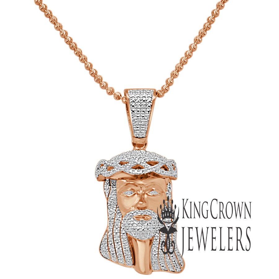 Genuine Diamond Rose Gold Finish Mini Jesus 1.80" Unisex Charm Pendant Chain Set