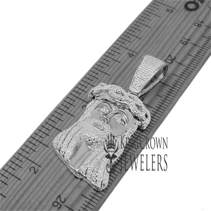 Genuine Diamond 10K White Gold Finish Mini Jesus 1.80" Unisex Charm Pendant Chain Set