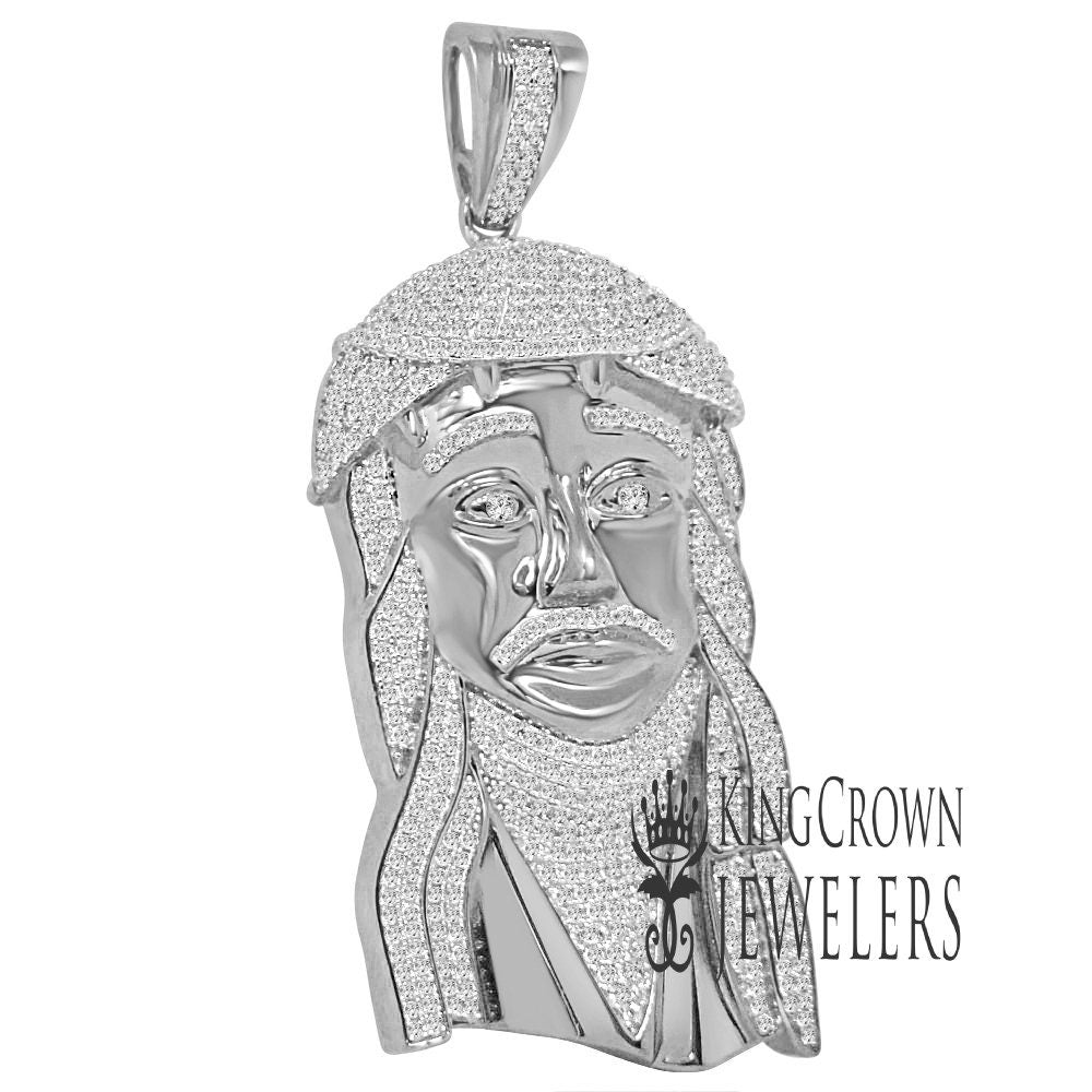 Big XL 3.5'' Real White Gold On Pure Sterling Silver Jesus Holy Face Piece Pendent Charm