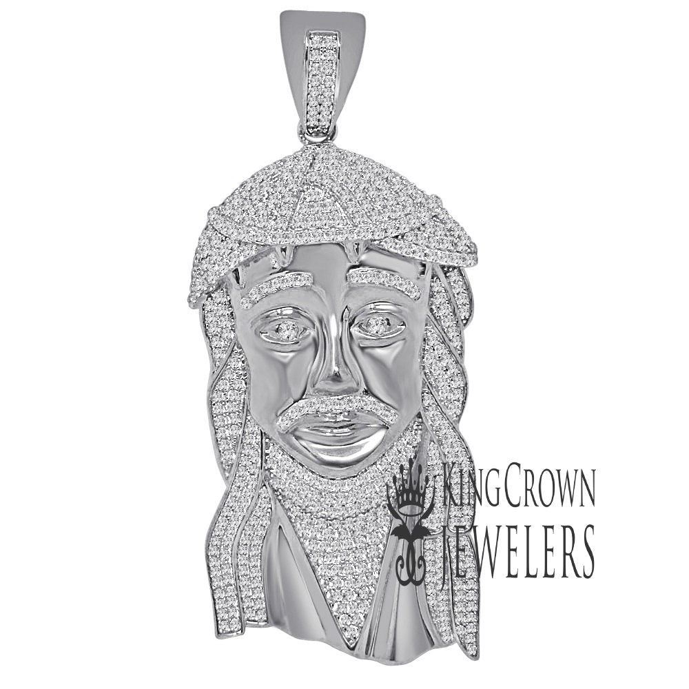 Big XL 3.5'' Real White Gold On Pure Sterling Silver Jesus Holy Face Piece Pendent Charm