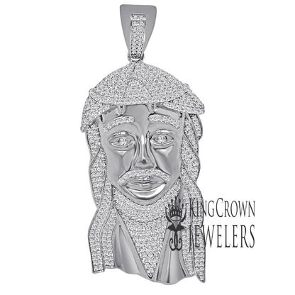Big XL 3.5'' Real White Gold On Pure Sterling Silver Jesus Holy Face Piece Pendent Charm