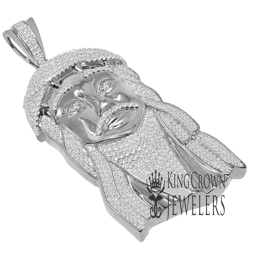 Big XL 3.5'' Real White Gold On Pure Sterling Silver Jesus Holy Face Piece Pendent Charm