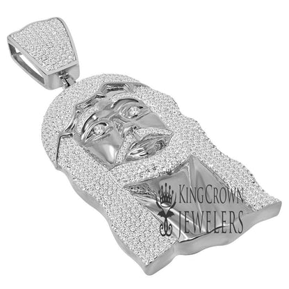 Jumbo 4'' 14K Real White Gold Sterling Silver Simulated Diamonds Jesus Holy Face Piece Pendent Charm