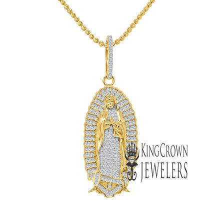 Real Yellow Gold Sterling Silver Lady of Guadalupe Mother Mary Pendant Charm Chain Set