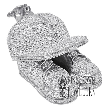 Exclusive Custom Piece Genuine White Gold Sterling Silver Baseball Cap Hat Pendant Sports Shoes Designer Charm
