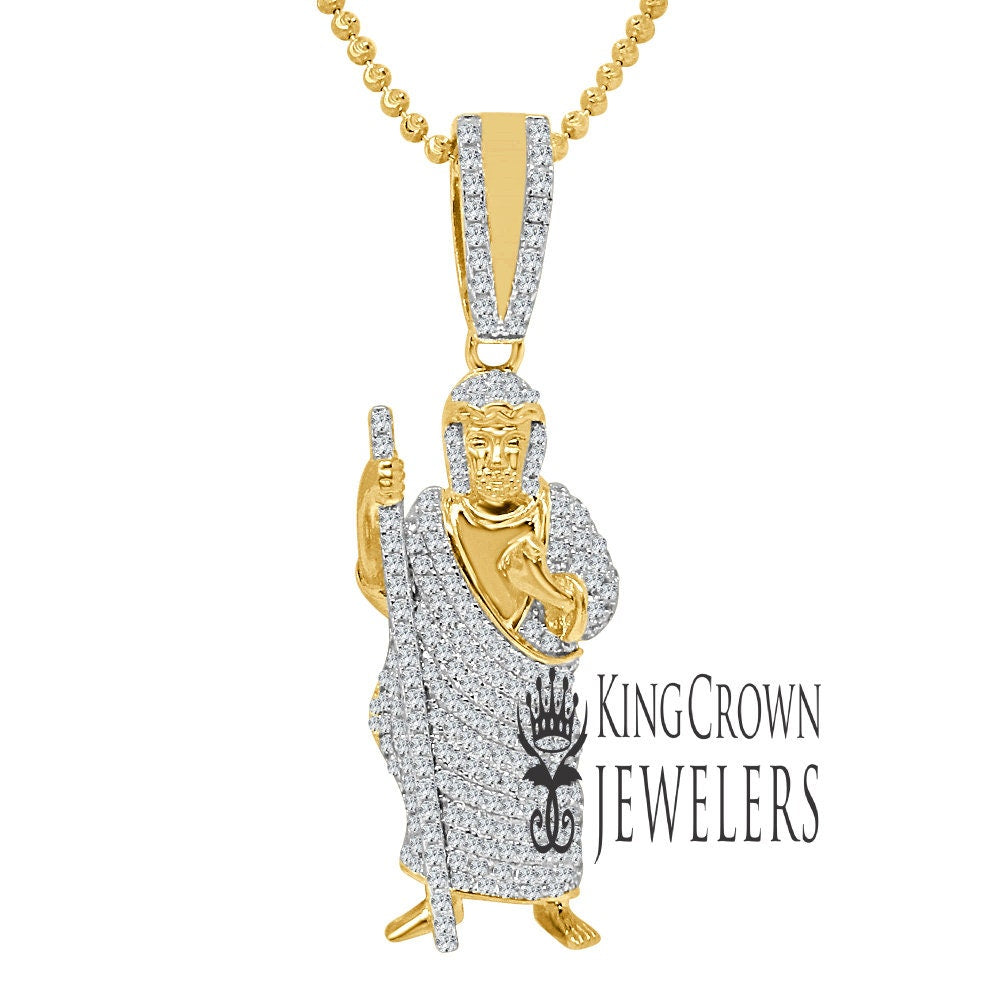 Mens Pure Sterling Silver Saint Jude San Judas Tadeo Charm 10K Gold Finish Pendent 2.25''