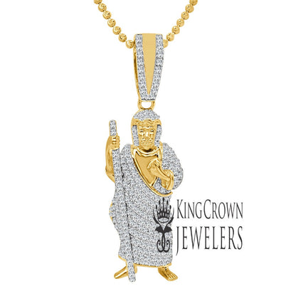 Mens Pure Sterling Silver Saint Jude San Judas Tadeo Charm 10K Gold Finish Pendent 2.25''