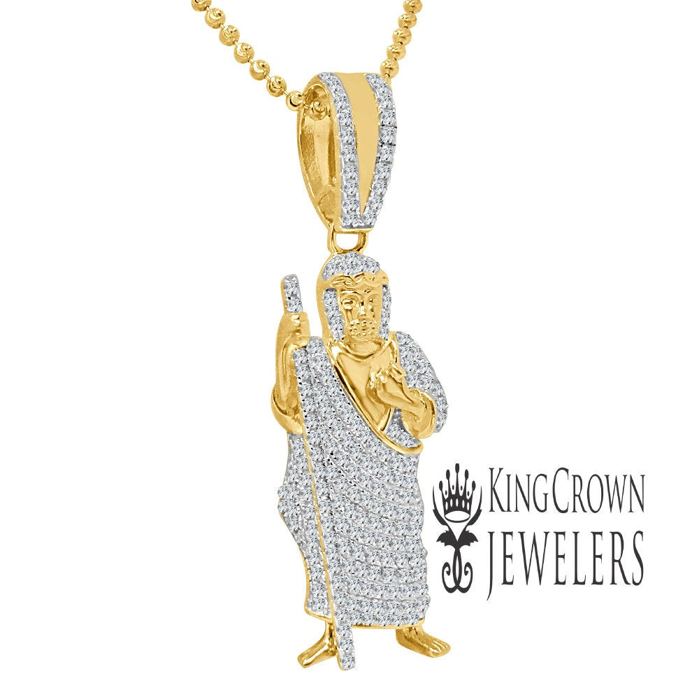 Mens Pure Sterling Silver Saint Jude San Judas Tadeo Charm 10K Gold Finish Pendent 2.25''