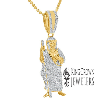 Mens Pure Sterling Silver Saint Jude San Judas Tadeo Charm 10K Gold Finish Pendent 2.25''