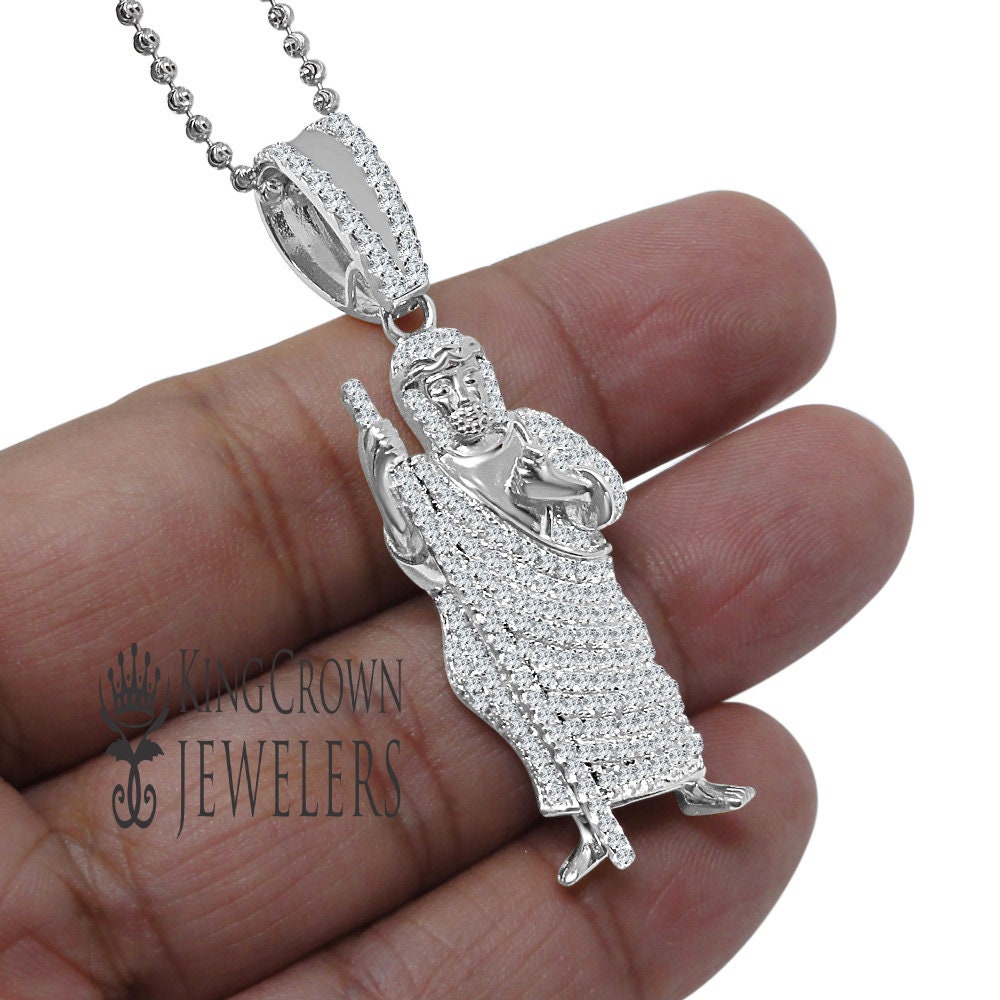 Mens Pure Sterling Silver Saint Jude San Judas Tadeo Charm 10K White Gold Finish Pendent 2.25''
