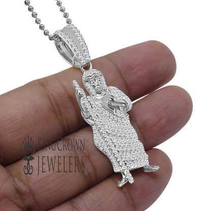 Mens Pure Sterling Silver Saint Jude San Judas Tadeo Charm 10K White Gold Finish Pendent 2.25''