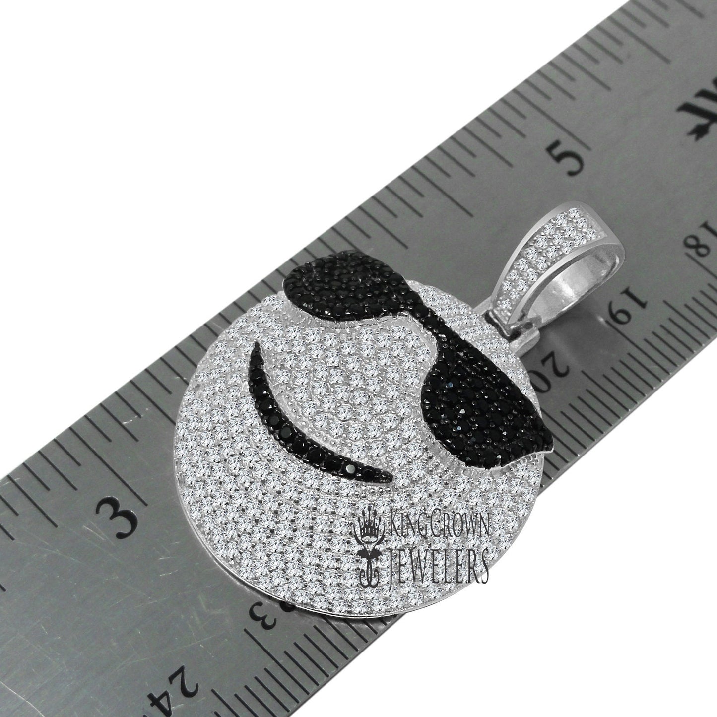 Mens Custom Piece Emoji Happy Face Charm Real White Gold Sterling Silver Lab Diamond Pendent