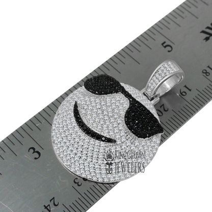 Mens Custom Piece Emoji Happy Face Charm Real White Gold Sterling Silver Lab Diamond Pendent