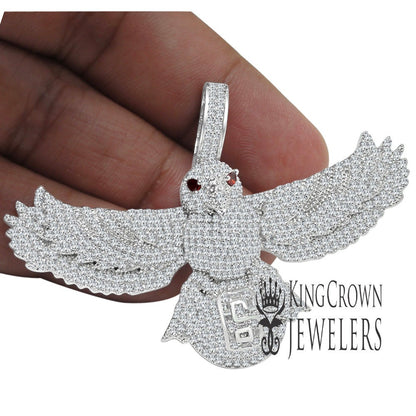 Mens 14K White Gold Finish Simulated Diamond Eagle Wings Custom Charm Bat Owl Pendent