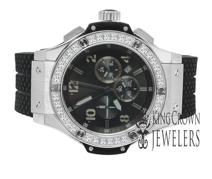 Mens Solid Full Stainless Steel Simulated Diamond Chronograph White Tone Watch 50mm W/Date
