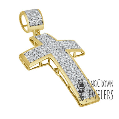 Real Genuine Diamond 0.95 Ctw Jesus Christ Holy Cross Charm 10K Gold Finish Pendent 2''