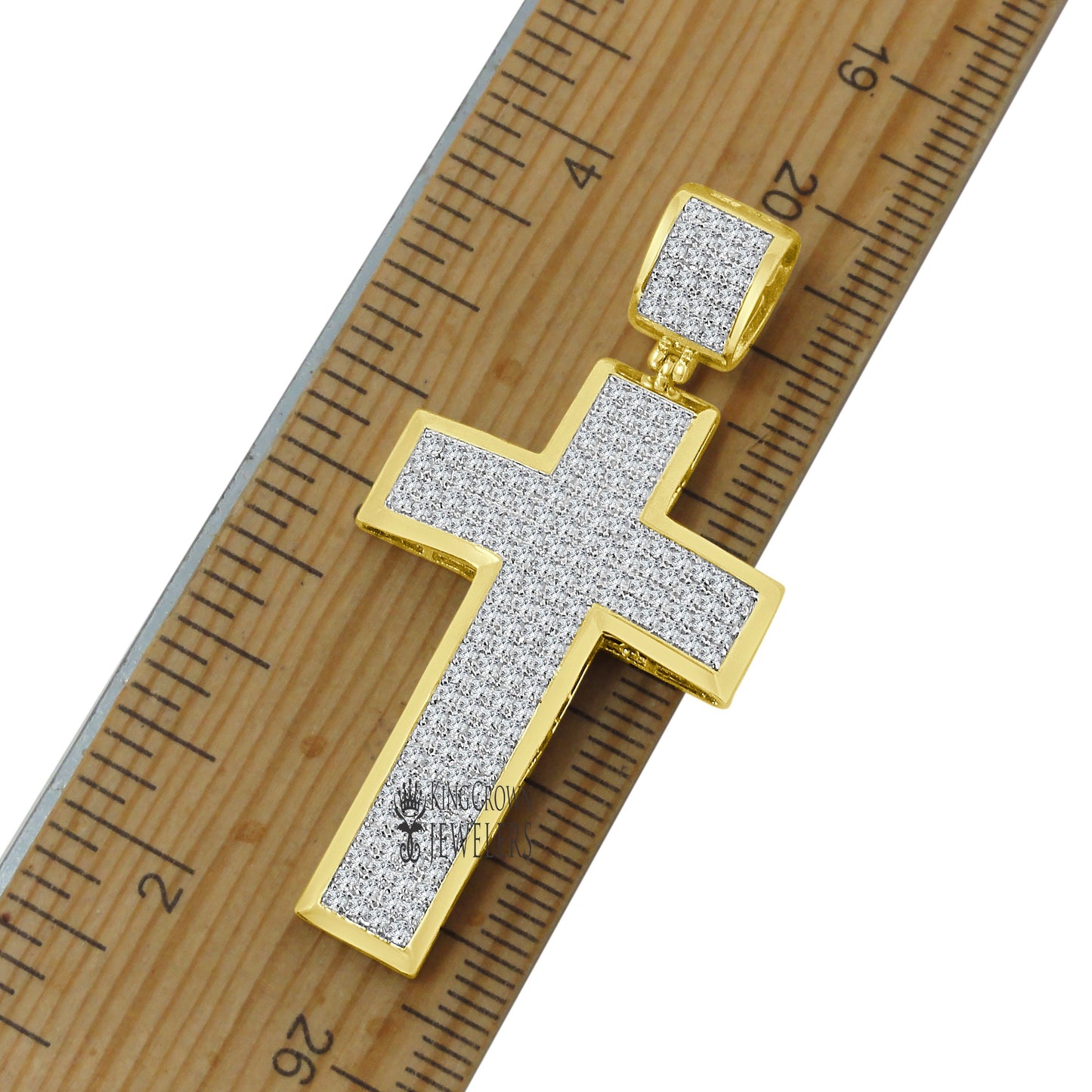 Real Genuine Diamond 0.95 Ctw Jesus Christ Holy Cross Charm 10K Gold Finish Pendent 2''