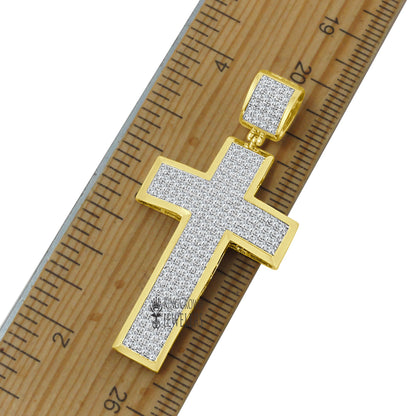 Real Genuine Diamond 0.95 Ctw Jesus Christ Holy Cross Charm 10K Gold Finish Pendent 2''