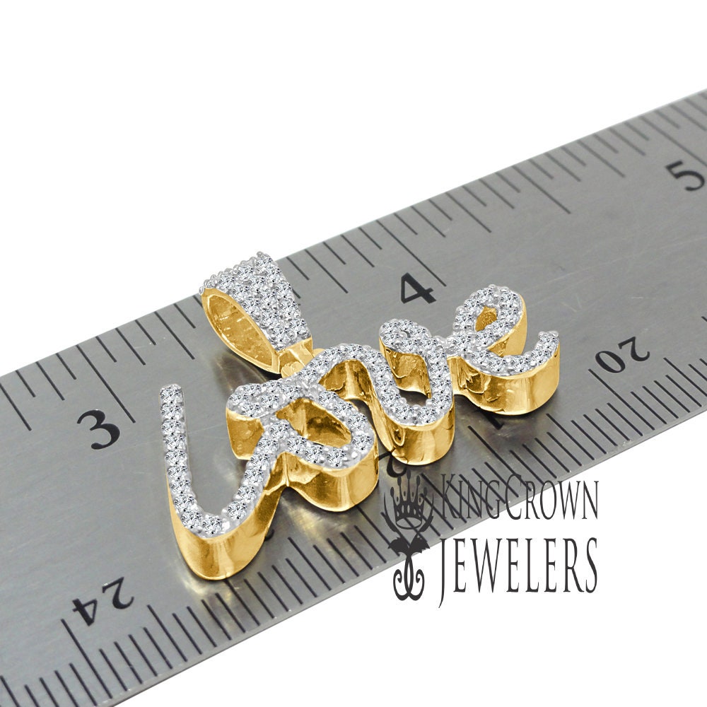 Real Yellow Gold Sterling Silver Simulated Diamond "love" Script Pendent Charm + Chain