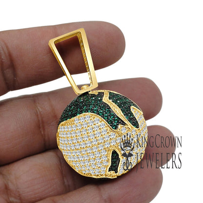 10K Solid Yellow Gold On Sterling Silver 3D Globe Pendant World Map Planet Earth XL Charm 39+ Grams