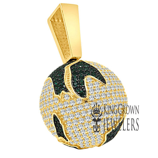 10K Solid Yellow Gold On Sterling Silver 3D Globe Pendant World Map Planet Earth XL Charm 39+ Grams